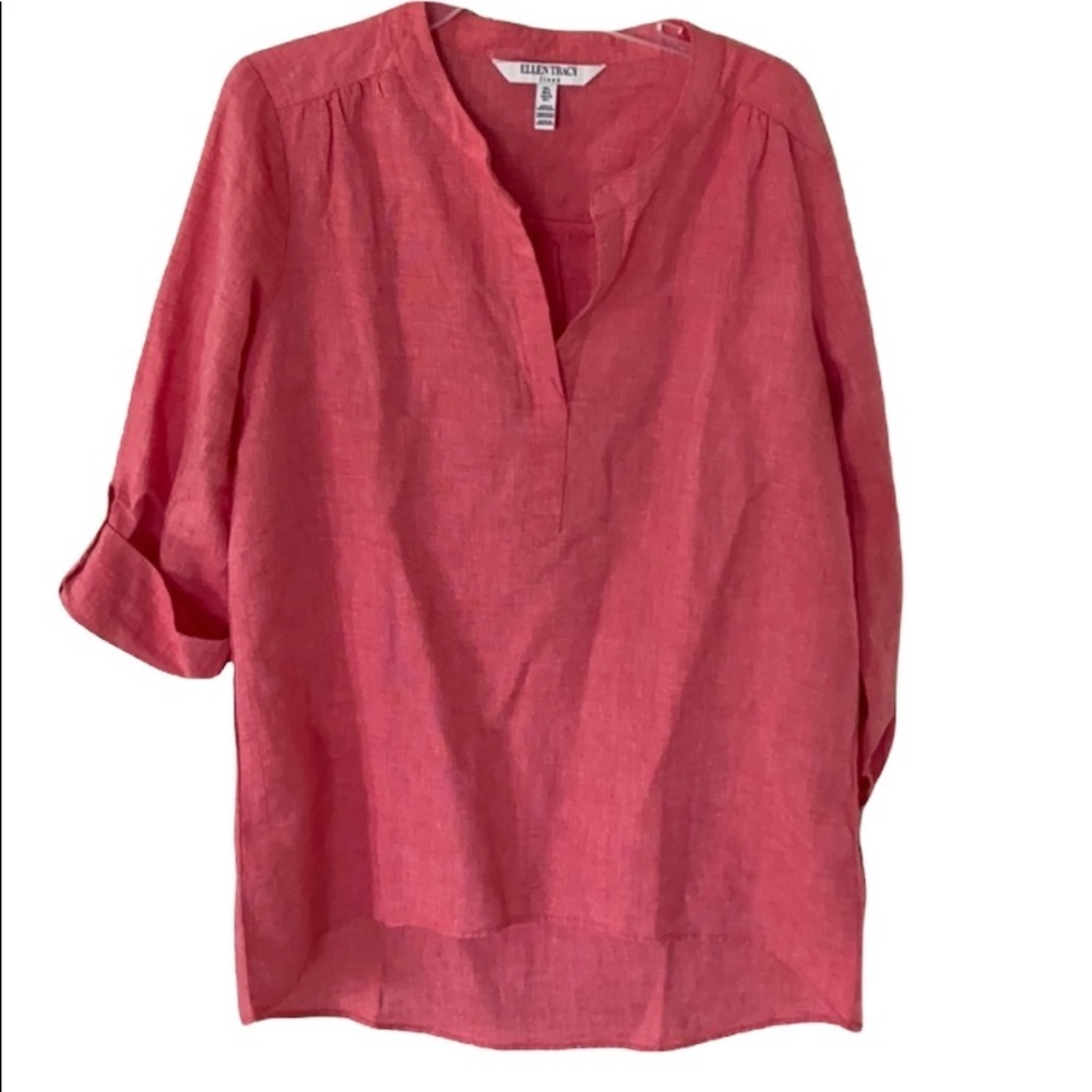 Ellen Tracy linen popover shirt NWT size L in red color.
